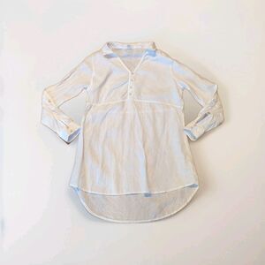 Sigrid Olsen Linen Top Womens Medium White Tunic Roll Tab Sleeve Pocket